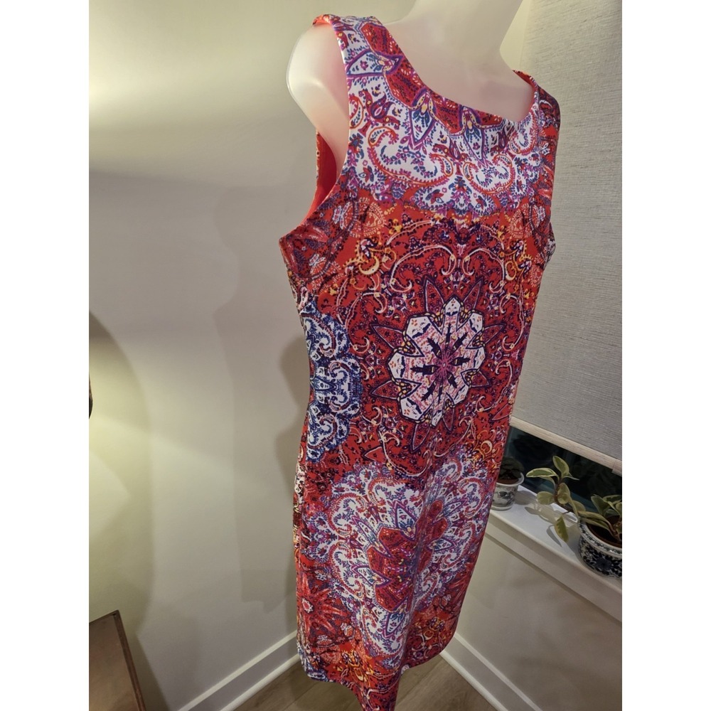 Fuschia Multicolor Floral Womens Sz 12 Shift Dress Sleeveless Boho Knee Length - Picture 8 of 16